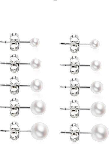 5 Pairs Tiny Pearl Stud Earrings for Women, Hypoallergenic Stainless Steel Small Simulated Pearl Earrings Set for Sensitive Ears, Multiple Piercings, Cartilage Lobe Helix (3mm-7mm) in Kuwait