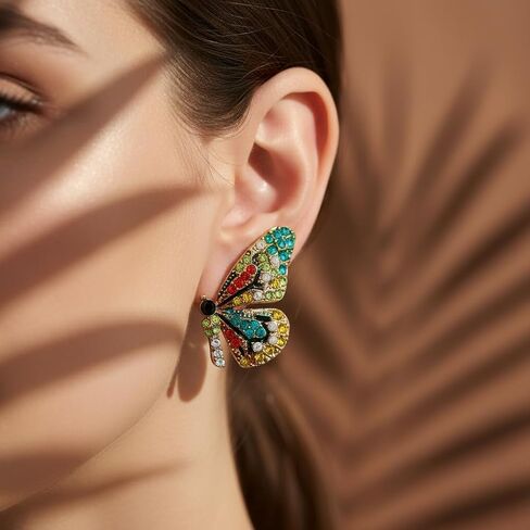 Colorful Rhinestone Butterfly Stud Earrings Crystal Inlaid Jewelry for Women Multi Color Wing Design in Kuwait