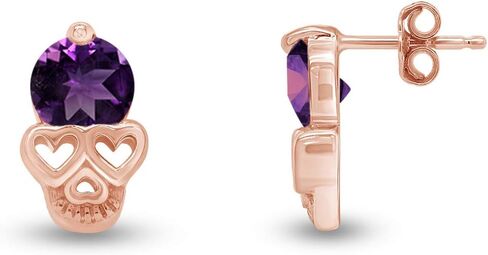 Round Cut Simulated Birthstone Skull Heart Stud Earrings Jewelry For Women In 14k Gold Over Sterling Silver With Push Back in Kuwait