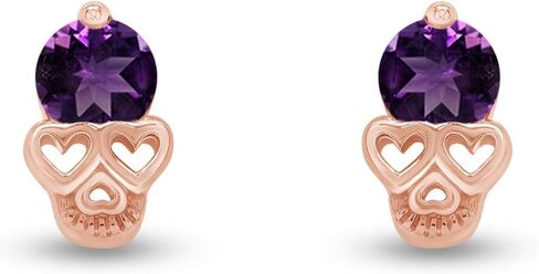Round Cut Simulated Birthstone Skull Heart Stud Earrings Jewelry For Women In 14k Gold Over Sterling Silver With Push Back in Kuwait