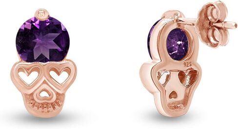Round Cut Simulated Birthstone Skull Heart Stud Earrings Jewelry For Women In 14k Gold Over Sterling Silver With Push Back in Kuwait