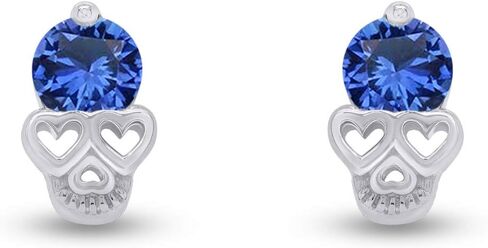 Round Cut Simulated Birthstone Skull Heart Stud Earrings Jewelry For Women In 14k Gold Over Sterling Silver With Push Back in Kuwait