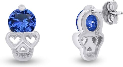 Round Cut Simulated Birthstone Skull Heart Stud Earrings Jewelry For Women In 14k Gold Over Sterling Silver With Push Back in Kuwait
