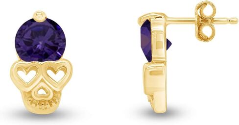 Round Cut Simulated Birthstone Skull Heart Stud Earrings Jewelry For Women In 14k Gold Over Sterling Silver With Push Back in Kuwait
