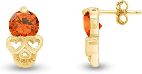 Round Cut Simulated Birthstone Skull Heart Stud Earrings Jewelry For Women In 14k Gold Over Sterling Silver With Push Back in Kuwait