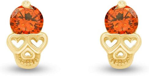 Round Cut Simulated Birthstone Skull Heart Stud Earrings Jewelry For Women In 14k Gold Over Sterling Silver With Push Back in Kuwait