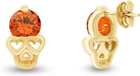 Round Cut Simulated Birthstone Skull Heart Stud Earrings Jewelry For Women In 14k Gold Over Sterling Silver With Push Back in Kuwait