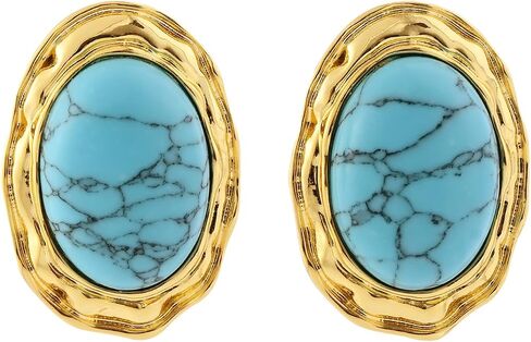 ORIGENCE Large Turquoise Earrings for Women 14K Gold Plated Turquoise Stud Earrings Bohemian Western Jewelry Chunky Gold Vintage Gemstone Earring Trendy Oval Retro Jewelry Gift in Saudi Arabia