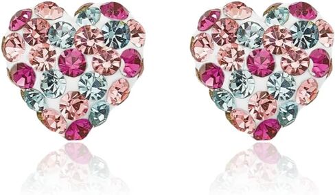 IceCarats 14K الذهب الأصفر الصلب كريستال كبير متعدد الألوان القلب العنقودية أقراط 8 مم 0.3 بوصة قطع مستديرة، محاكاة، مجموعة الشق، فراشة الظهر لها in Kuwait