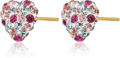 IceCarats 14K الذهب الأصفر الصلب كريستال كبير متعدد الألوان القلب العنقودية أقراط 8 مم 0.3 بوصة قطع مستديرة، محاكاة، مجموعة الشق، فراشة الظهر لها in Kuwait