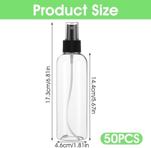MAQUITA 50 Pcs 3.4 oz Spray Bottles Fine Mist Cleaning Bottles Clear Empty Plastic Travel Spray Refillable Sprayer with Cap for Cleaning Solutions Oils Travel Perfumes in Saudi Arabia