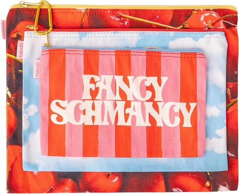 ban.do Travel Bags Carryall Trio, Cotton Bag Set, Zipper Pouch Set, 3 Zip Pouches for Pencils, Toiletries, or Accessories (Fancy Shmancy) in Kuwait