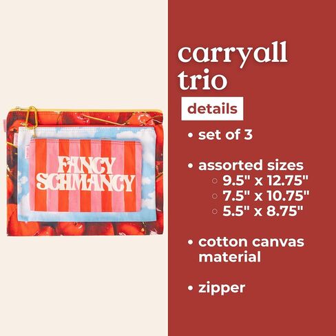 ban.do Travel Bags Carryall Trio, Cotton Bag Set, Zipper Pouch Set, 3 Zip Pouches for Pencils, Toiletries, or Accessories (Fancy Shmancy) in Kuwait