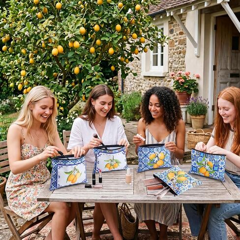 12 Pcs Italian Lemon Bags Capri Lemon Canvas Handbag and Makeup Bag Mediterranean Amalfi Coast Gift for Women Summer Beach Travel Wedding Birthday Party Favor in Saudi Arabia