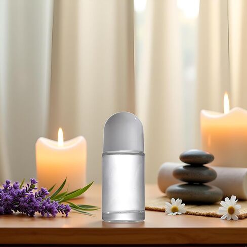 2Pcs White 50ML Glass Empty Roller Bottles with Plastic Roller Ball, Deodorant Roll On Containers Leak Proof Massage Ball Bottles with Cap for Essential Oil Perfume Cosmetics in Kuwait