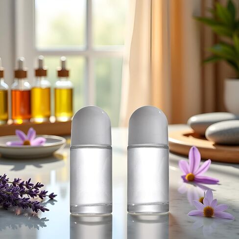 2Pcs White 50ML Glass Empty Roller Bottles with Plastic Roller Ball, Deodorant Roll On Containers Leak Proof Massage Ball Bottles with Cap for Essential Oil Perfume Cosmetics in Kuwait