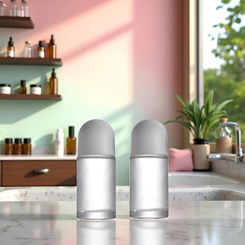 2Pcs White 50ML Glass Empty Roller Bottles with Plastic Roller Ball, Deodorant Roll On Containers Leak Proof Massage Ball Bottles with Cap for Essential Oil Perfume Cosmetics in Kuwait