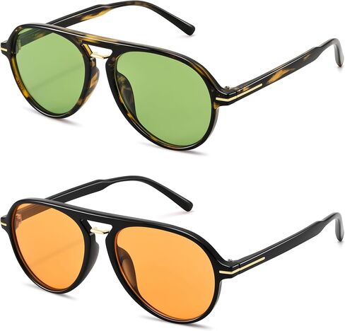 Hycredi Retro Aviator Sunglasses for Women Men, Trendy Double Bridge Sun Glasses,70s 80s Classic Shades in Saudi Arabia