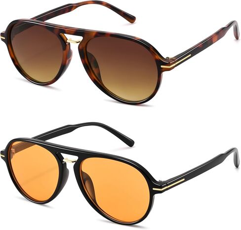 Hycredi Retro Aviator Sunglasses for Women Men, Trendy Double Bridge Sun Glasses,70s 80s Classic Shades in Saudi Arabia