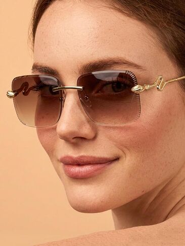1 Pair Women's Gradient Square Frameless Unique Snake Metal Leg Vintage Street Style Fashion Fashion Sunglasses in Kuwait