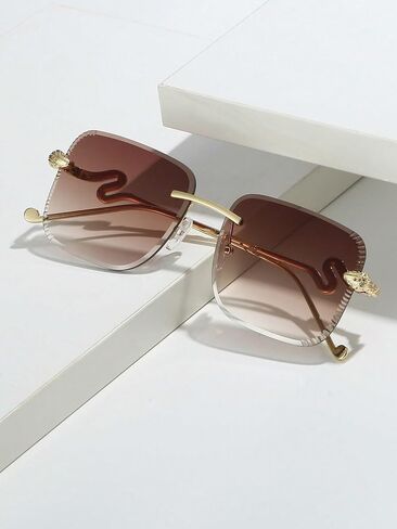 1 Pair Women's Gradient Square Frameless Unique Snake Metal Leg Vintage Street Style Fashion Fashion Sunglasses in Kuwait
