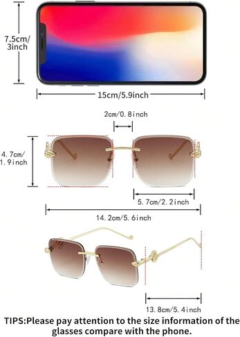 1 Pair Women's Gradient Square Frameless Unique Snake Metal Leg Vintage Street Style Fashion Fashion Sunglasses in Kuwait