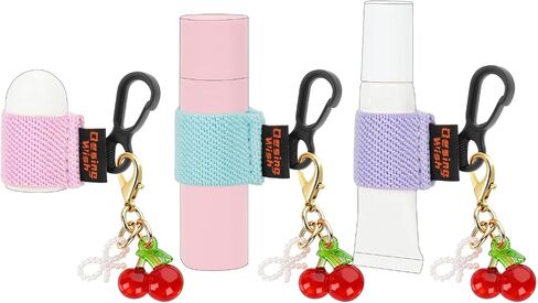 3 PCS Mini Chapstick Holder Keychain Elastic Sleeve Chapstick Keychain Holder for Lip Balms/Lip Gloss/Lipsticks, Portable Lip Balm Holder Sleeves for Keys/Purse (Purple/Pink/Lake Blue) in Kuwait