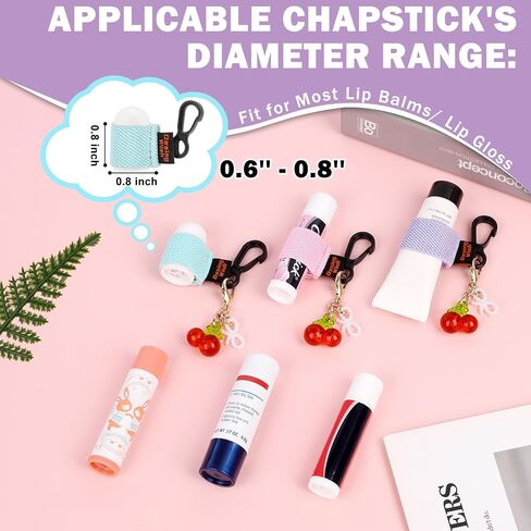 3 PCS Mini Chapstick Holder Keychain Elastic Sleeve Chapstick Keychain Holder for Lip Balms/Lip Gloss/Lipsticks, Portable Lip Balm Holder Sleeves for Keys/Purse (Purple/Pink/Lake Blue) in Kuwait