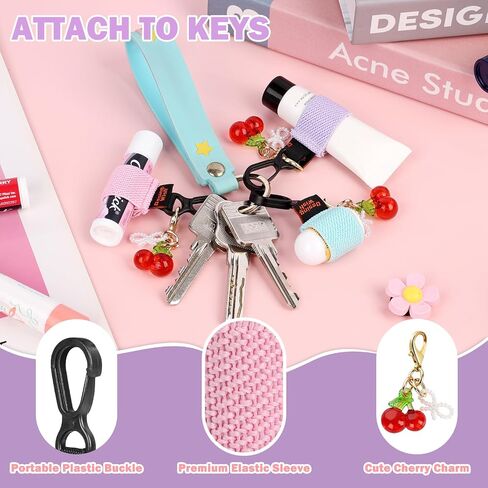 3 PCS Mini Chapstick Holder Keychain Elastic Sleeve Chapstick Keychain Holder for Lip Balms/Lip Gloss/Lipsticks, Portable Lip Balm Holder Sleeves for Keys/Purse (Purple/Pink/Lake Blue) in Kuwait