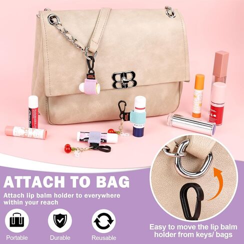 3 PCS Mini Chapstick Holder Keychain Elastic Sleeve Chapstick Keychain Holder for Lip Balms/Lip Gloss/Lipsticks, Portable Lip Balm Holder Sleeves for Keys/Purse (Purple/Pink/Lake Blue) in Kuwait