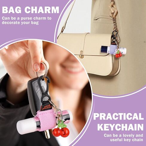3 PCS Mini Chapstick Holder Keychain Elastic Sleeve Chapstick Keychain Holder for Lip Balms/Lip Gloss/Lipsticks, Portable Lip Balm Holder Sleeves for Keys/Purse (Purple/Pink/Lake Blue) in Kuwait