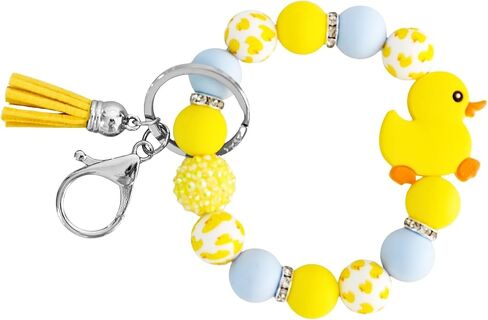 Cute Yellow Duck Keychain Silicone Beads Keyring Soft for Backpack Car Wallet Accessories Gifts for Her Him Birthday in Kuwait