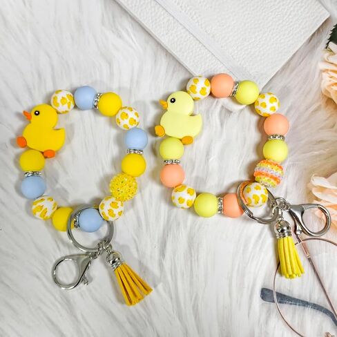 Cute Yellow Duck Keychain Silicone Beads Keyring Soft for Backpack Car Wallet Accessories Gifts for Her Him Birthday in Kuwait