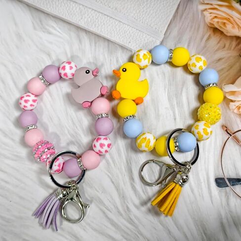 Cute Yellow Duck Keychain Silicone Beads Keyring Soft for Backpack Car Wallet Accessories Gifts for Her Him Birthday in Saudi Arabia