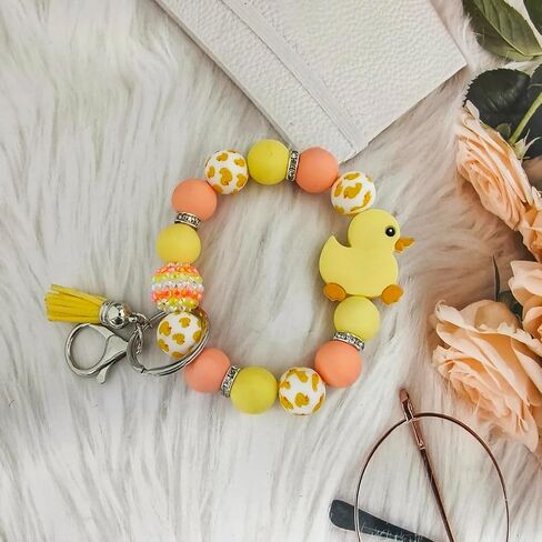 Cute Yellow Duck Keychain Silicone Beads Keyring Soft for Backpack Car Wallet Accessories Gifts for Her Him Birthday in Saudi Arabia