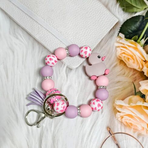 Cute Yellow Duck Keychain Silicone Beads Keyring Soft for Backpack Car Wallet Accessories Gifts for Her Him Birthday in Saudi Arabia