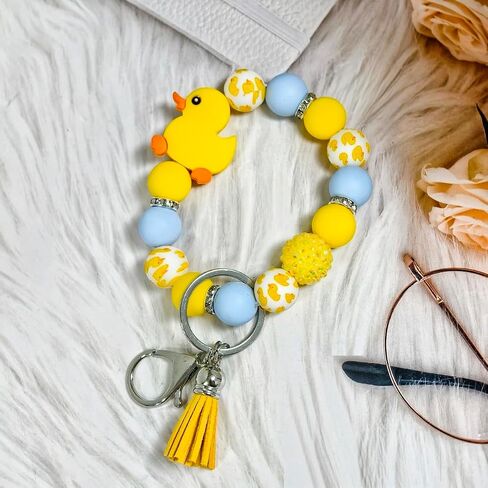 Cute Yellow Duck Keychain Silicone Beads Keyring Soft for Backpack Car Wallet Accessories Gifts for Her Him Birthday in Saudi Arabia