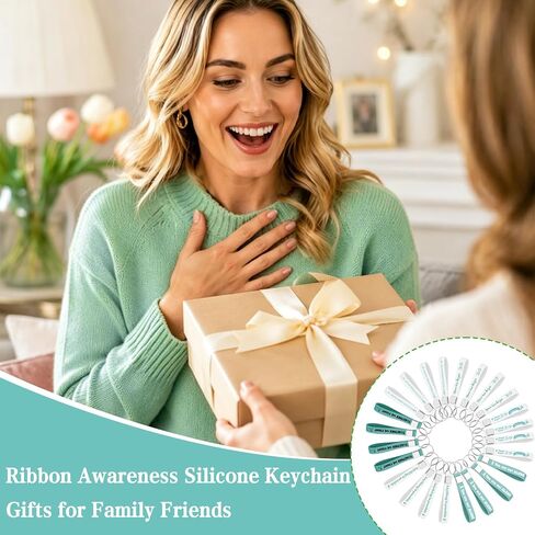 Ovarian Cancer Awareness Products 24 PCS Teal Ribbon Silicone Keychains Bulk for Ovarian Cervical Cancer Sexual Assault PTSD Pots Awareness Survivor Gifts for Charity Public Fundraising in Saudi Arabia