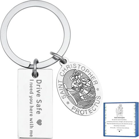 LIUANAN St Christopher Medal Keychain for Car Drive Safe Keychains for Men New Driver Gifts for Him Catholic Jewelry for Men in Saudi Arabia