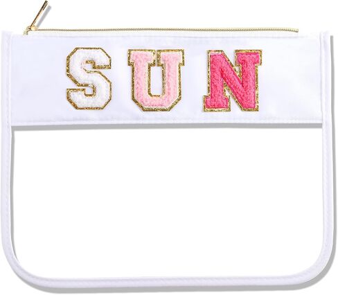 Sun Makeup Bag Summer Sunscreen Clear PVC Cosmetic Letter Pouch bag Beach Pool Swimming Travel Toiletry Pouch Preppy Makeup Bag Storage Organizer Purse for Women Girls Gifts in Saudi Arabia