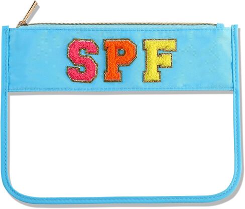 Sun Makeup Bag Summer Sunscreen Clear PVC Cosmetic Letter Pouch bag Beach Pool Swimming Travel Toiletry Pouch Preppy Makeup Bag Storage Organizer Purse for Women Girls Gifts in Saudi Arabia