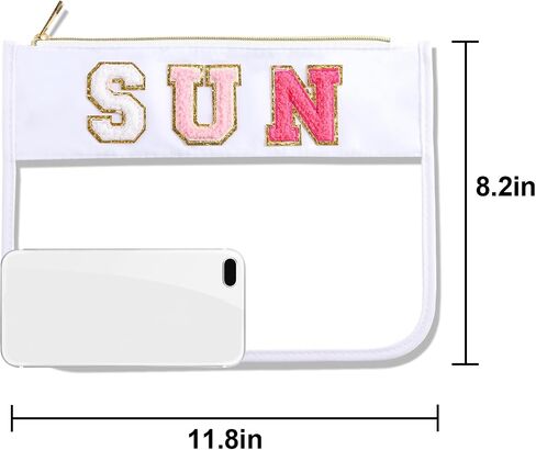 Sun Makeup Bag Summer Sunscreen Clear PVC Cosmetic Letter Pouch bag Beach Pool Swimming Travel Toiletry Pouch Preppy Makeup Bag Storage Organizer Purse for Women Girls Gifts in Saudi Arabia