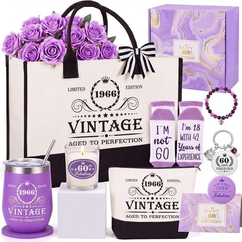 Patelai 50th Birthday Gifts for Women - Vintage 1976 Tumbler Cup Birthday Tote Bag Cosmetic Bag Socks Bracelet Keychain Gifts Box Set for Mom Wife Grandma Sister Friends Aunt Gift Idea in Saudi Arabia