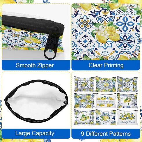 9Pcs Amalfi Coast Cosmetics Bags Italian Lemon Makeup Bags Italy Travel Souvenir Toiletry Bag Lemon Themed Gifts Accessories for Women Bridesmaids Bachelorette Wedding Bridal Shower in Saudi Arabia