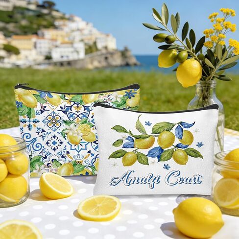 9Pcs Amalfi Coast Cosmetics Bags Italian Lemon Makeup Bags Italy Travel Souvenir Toiletry Bag Lemon Themed Gifts Accessories for Women Bridesmaids Bachelorette Wedding Bridal Shower in Saudi Arabia