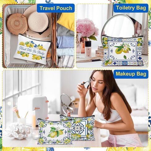 9Pcs Amalfi Coast Cosmetics Bags Italian Lemon Makeup Bags Italy Travel Souvenir Toiletry Bag Lemon Themed Gifts Accessories for Women Bridesmaids Bachelorette Wedding Bridal Shower in Saudi Arabia