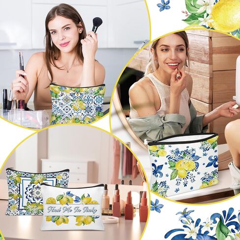 9Pcs Amalfi Coast Cosmetics Bags Italian Lemon Makeup Bags Italy Travel Souvenir Toiletry Bag Lemon Themed Gifts Accessories for Women Bridesmaids Bachelorette Wedding Bridal Shower in Saudi Arabia