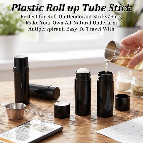 32 Pcs Black Plastic Deodorant Containers,2 oz/60ml Empty Round Twist-Up Solid Stick Tube Container for Homemade Deodorant,Shaving Soap Stick,Heel Lip Balm,Solid Lotion Bars-Top Filling in Saudi Arabia