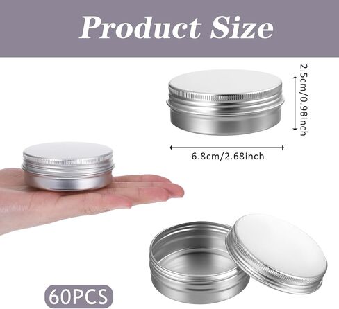 60 Pack 2 OZ Metal Round Tins, Aluminum Tin Cans Containers with Screw Lid for Lotion Bars, Balms, Salve, Spices or Beard Balm in Saudi Arabia