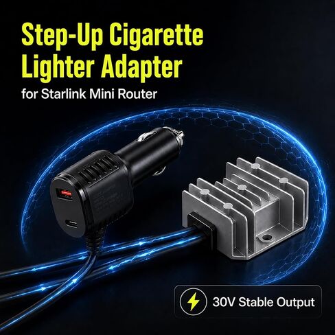 9.8FT Starlink Mini Car Adapter, 12V/24V to 30V 3.5A DC Step Up Converter with Digital Display, DC Power Cable with Cigarette Lighter Adapter, Constant Voltage Power Supply for RV Truck in Kuwait